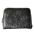 Hand-chiselled leather wallet – "Guanajuato Floral" model, black