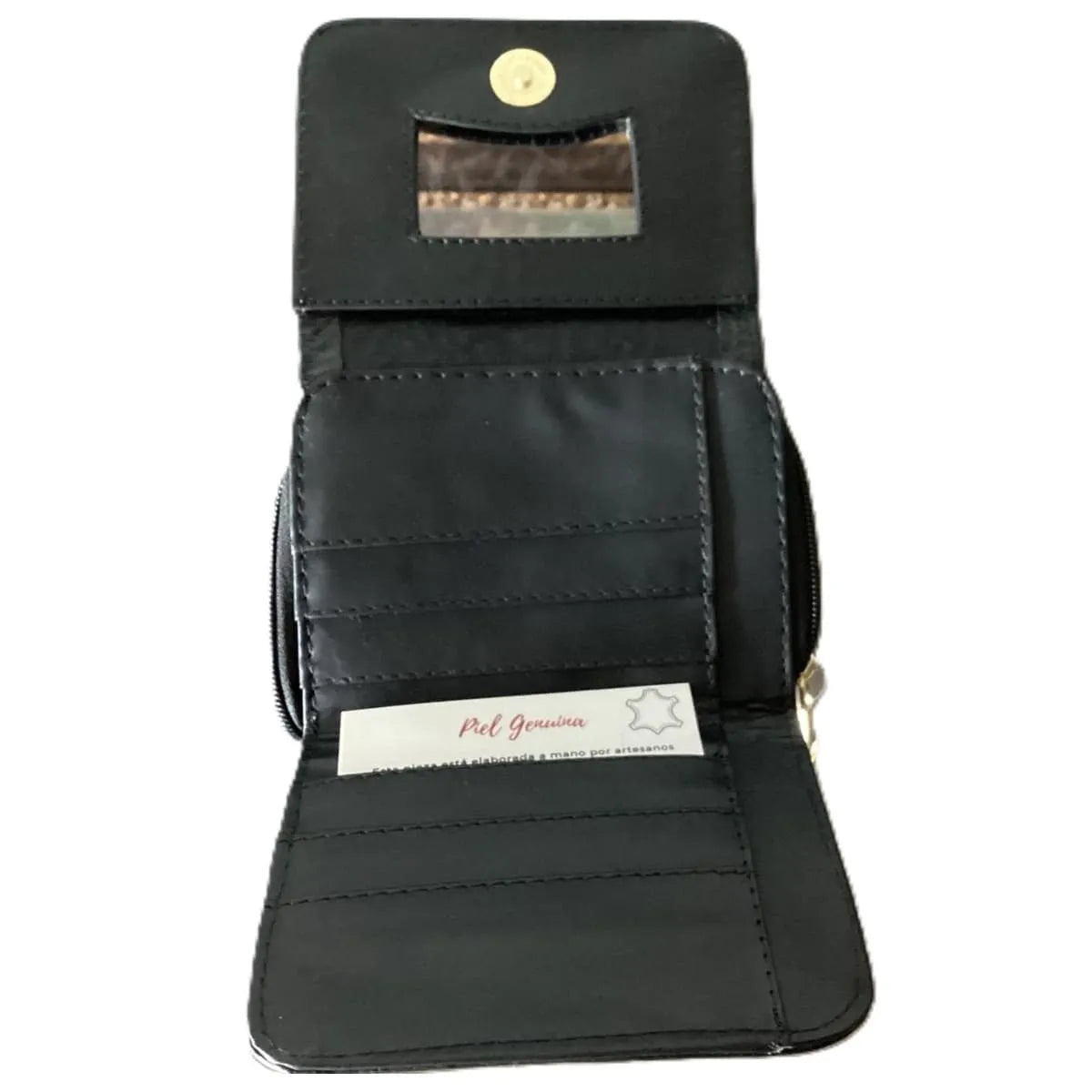 Hand-chiselled leather wallet – "Guanajuato Floral" model, black