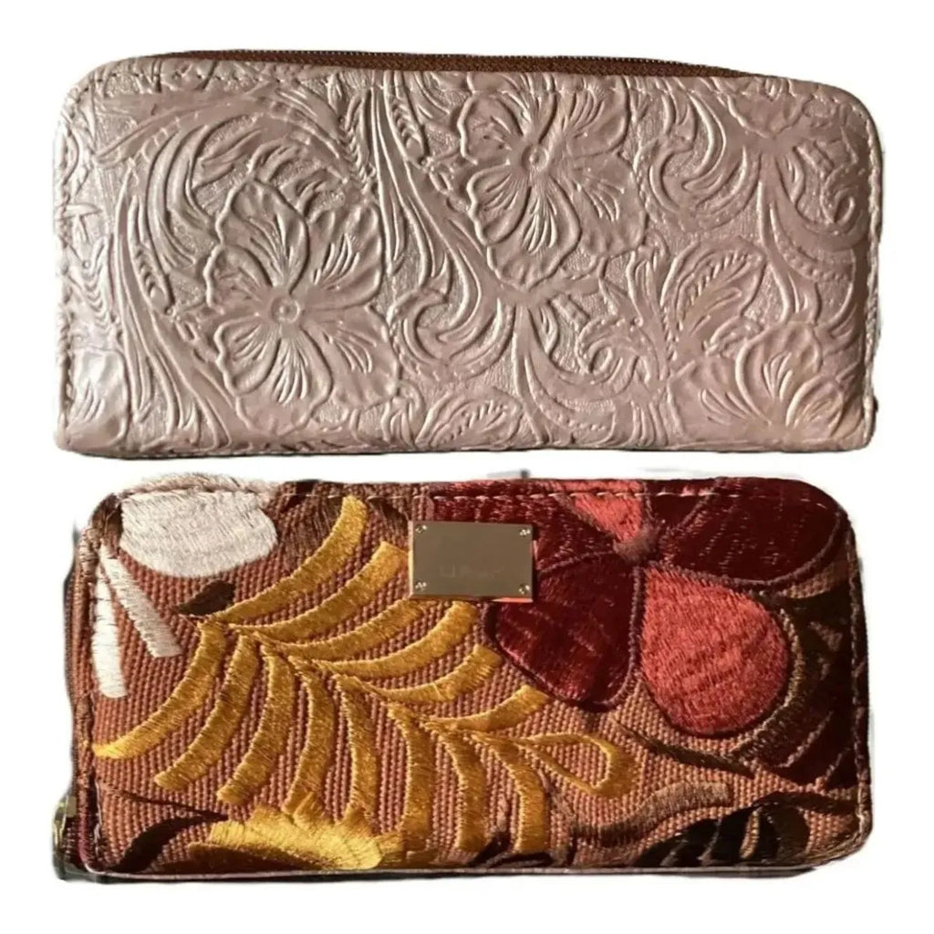 Double Shoulder Bag: Leather and Woven Fabric
