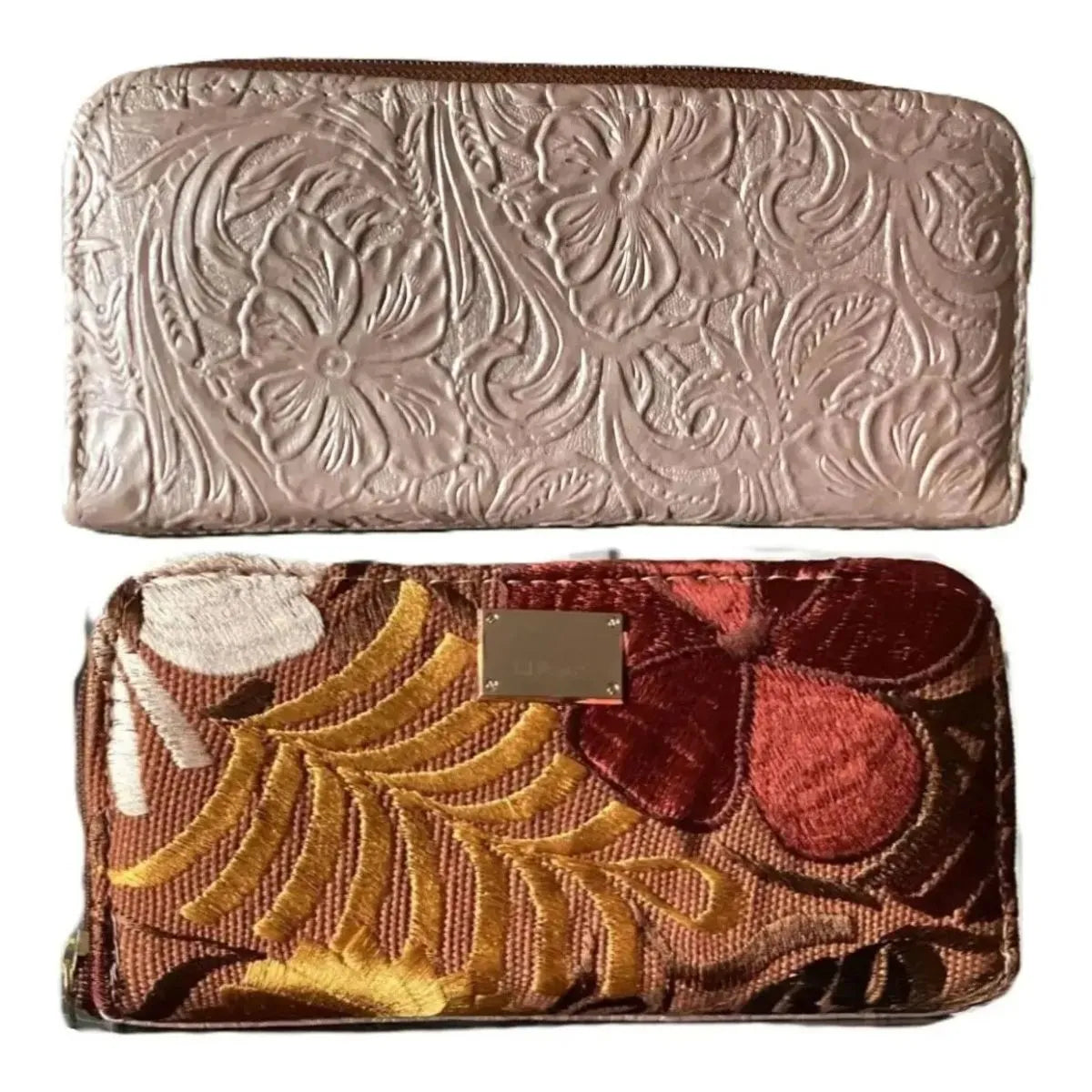 Double Shoulder Bag: Leather and Woven Fabric
