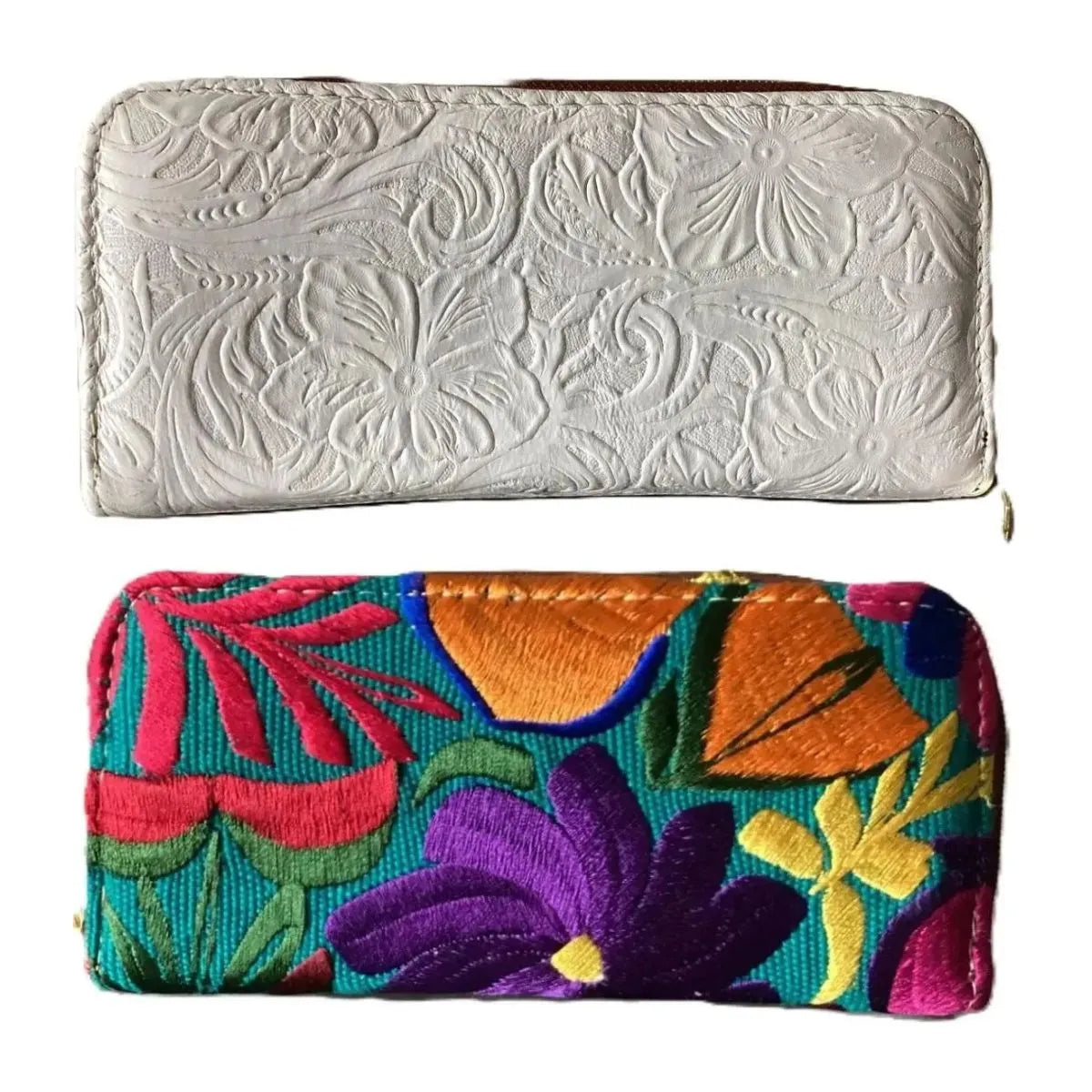 Double Shoulder Bag: Leather and Woven Fabric
