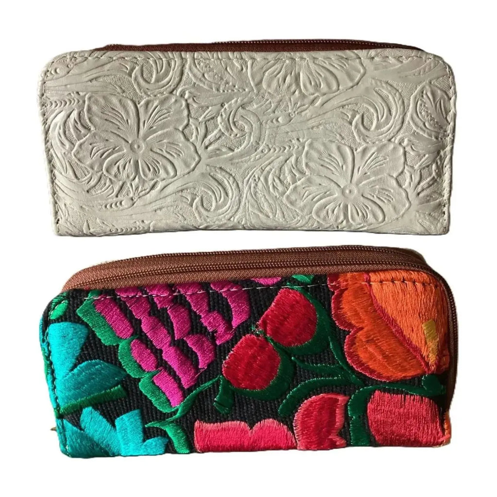 Double Shoulder Bag: Leather and Woven Fabric