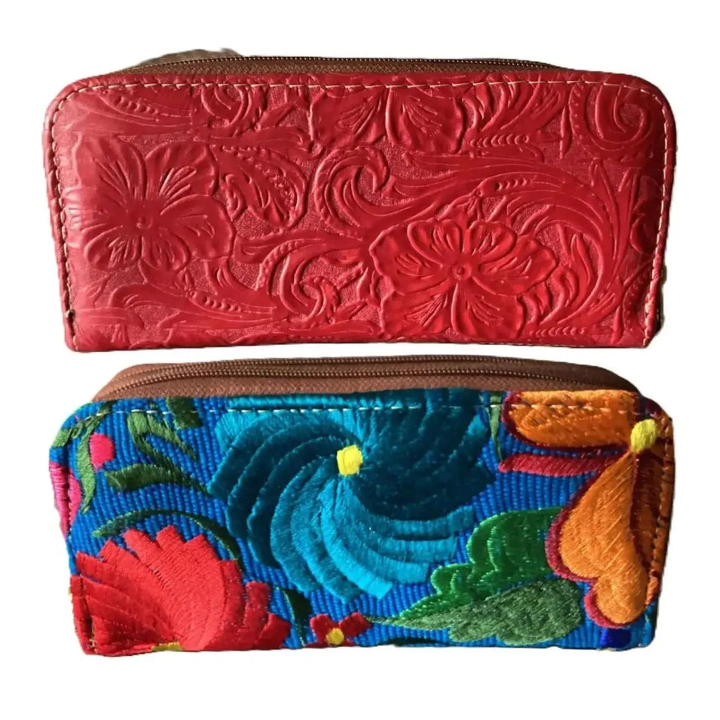 Double Shoulder Bag: Leather and Woven Fabric