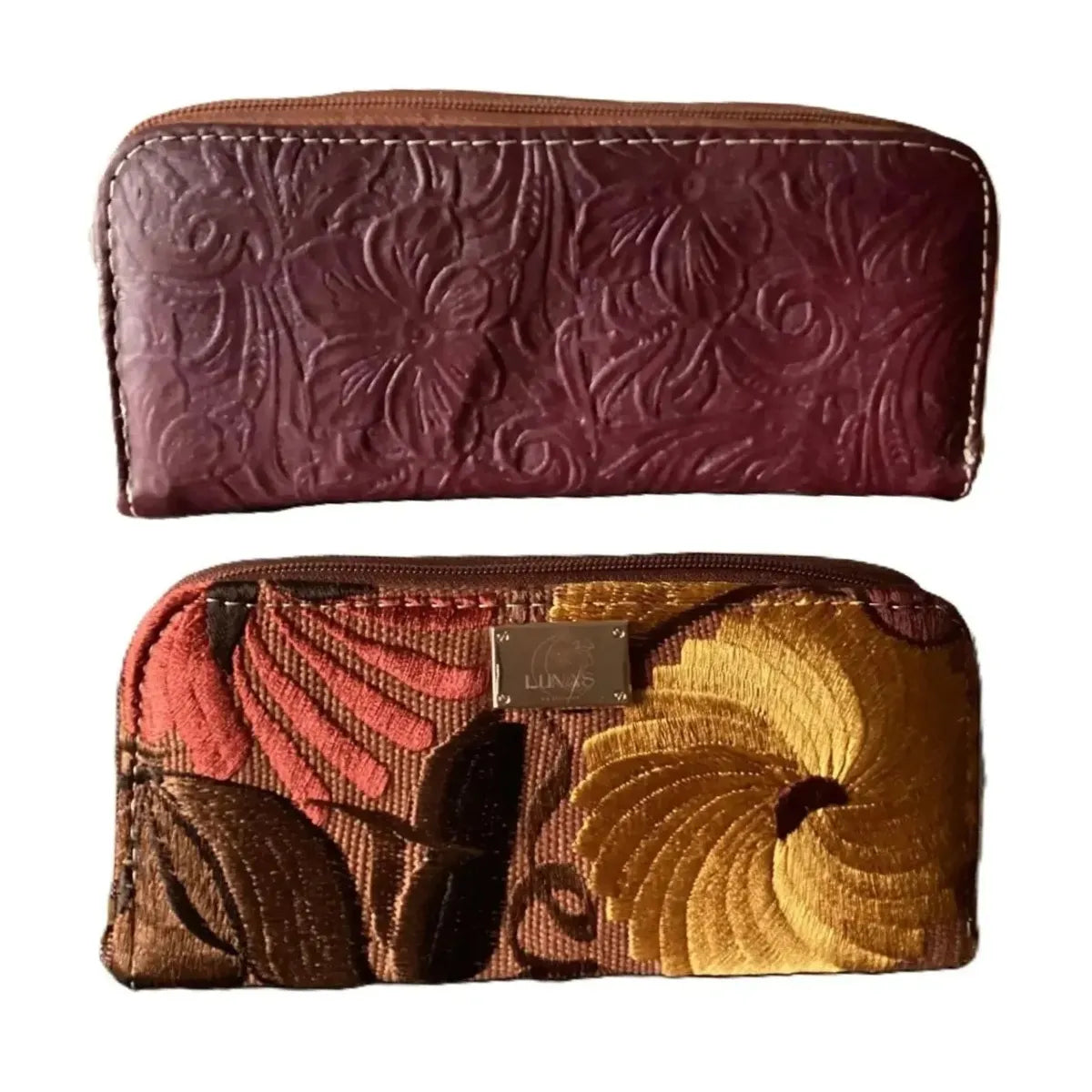 Double Shoulder Bag: Leather and Woven Fabric