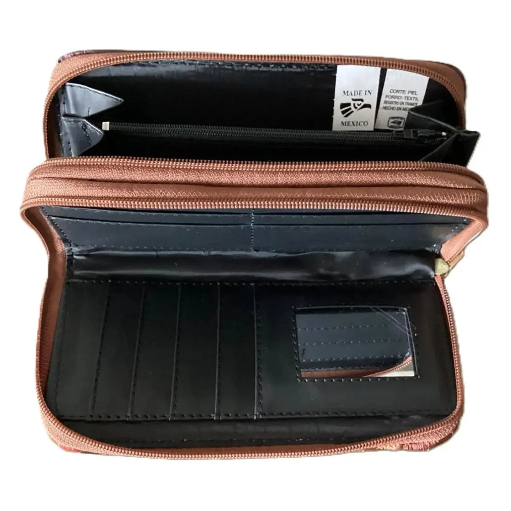 Double Shoulder Bag: Leather and Woven Fabric