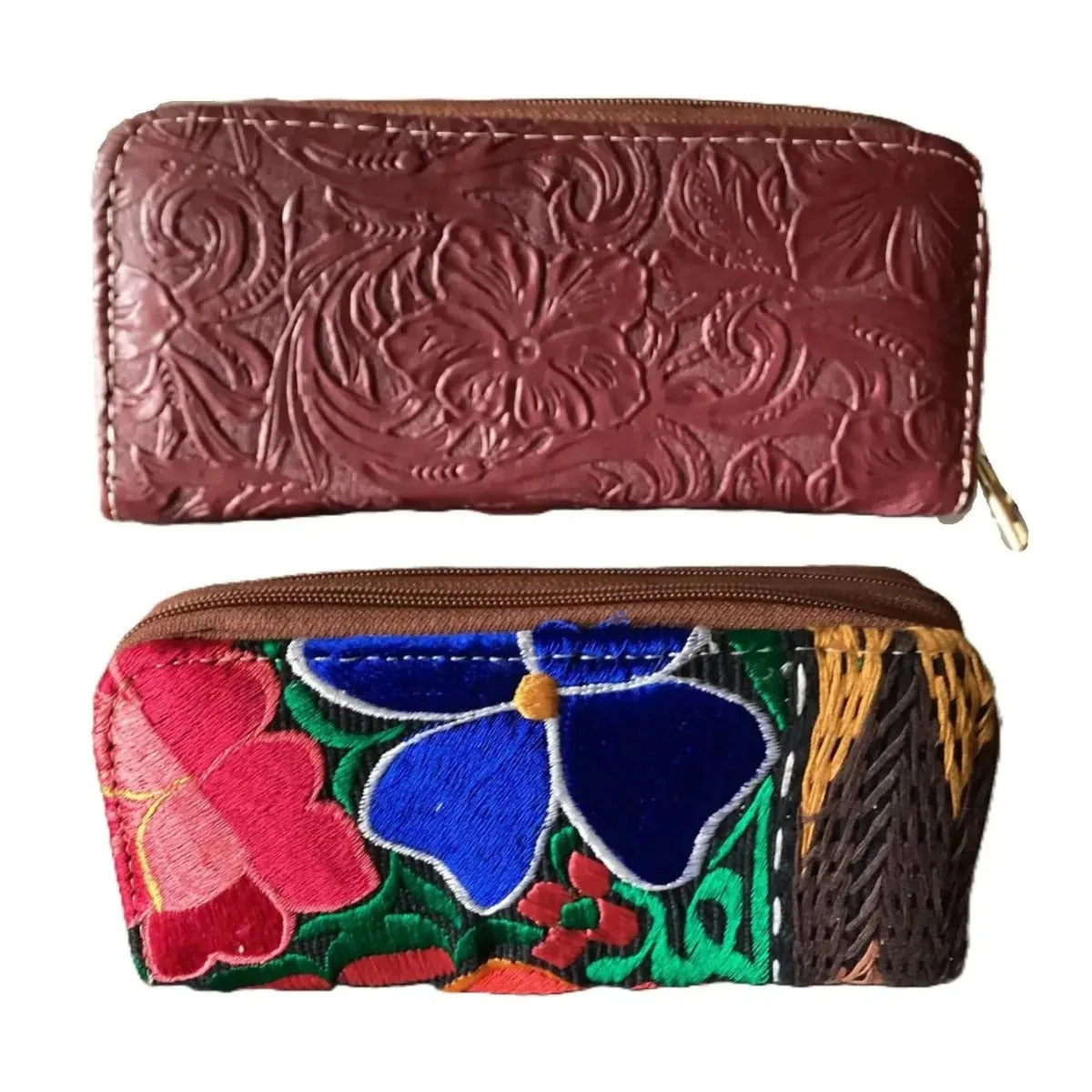 Double Shoulder Bag: Leather and Woven Fabric