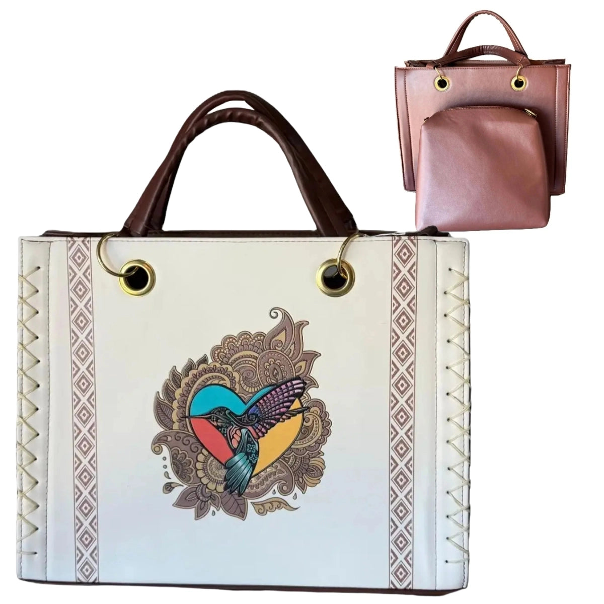 Hand-Painted Leather Tote Bag - LunaArtesanal