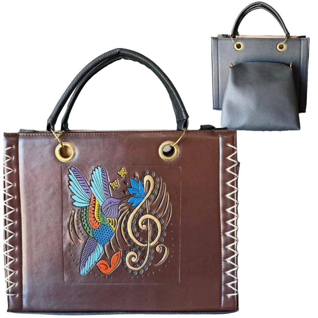 Hand-Painted Leather Tote Bag - LunaArtesanal