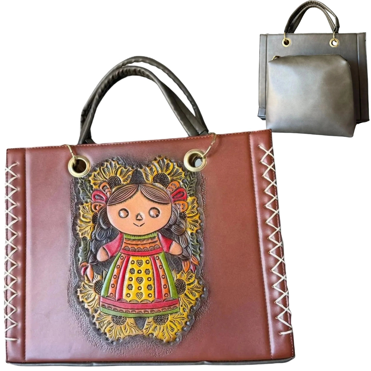 Hand-Painted Leather Tote Bag - LunaArtesanal