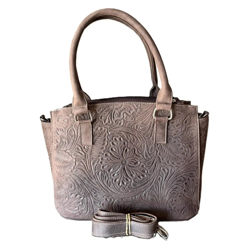 Rectangular Bag with Three Compartments - Embossed Leather