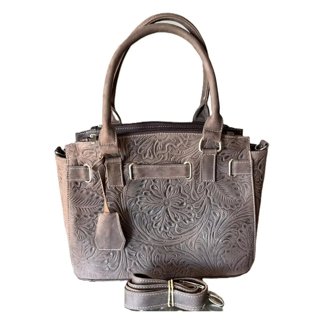 Rectangular Bag with Three Compartments - Embossed Leather