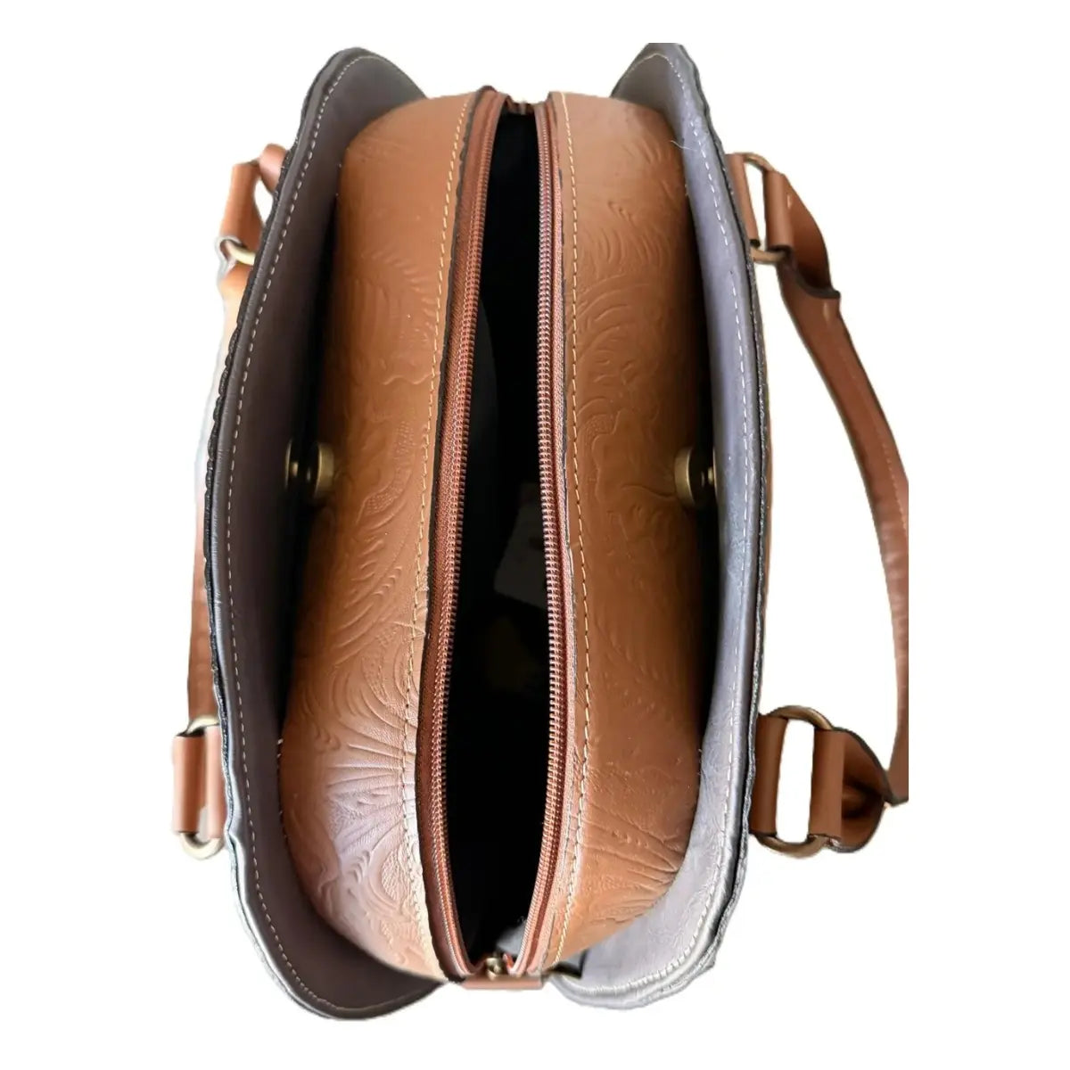 Chiseled Leather Bag with Internal Dividers