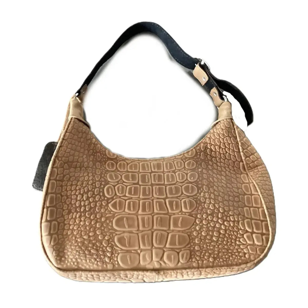 Beige "Hobo" Bag with Crocodile Embossing and Concave Profile