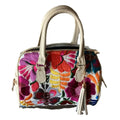 Rectangular White Leather Bag with Weave and Side Pockets