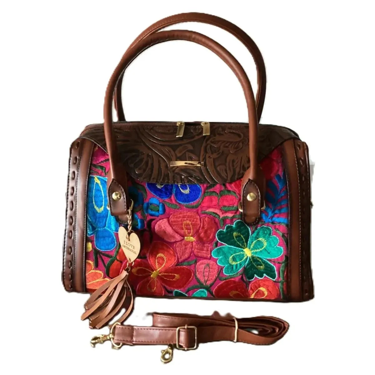 Satchel-Style Handbag with Decorative Chiseled Flap