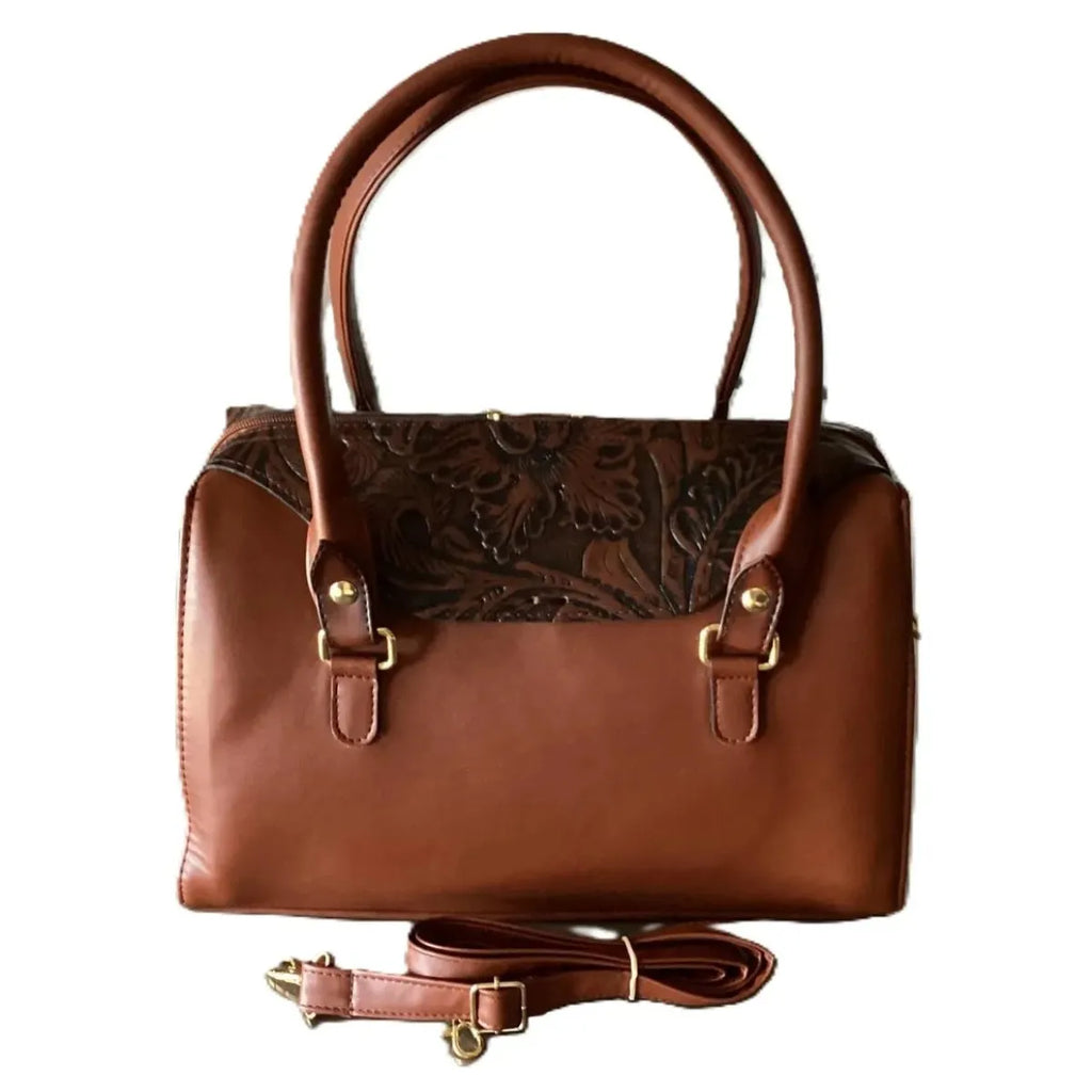 Satchel-Style Handbag with Decorative Chiseled Flap