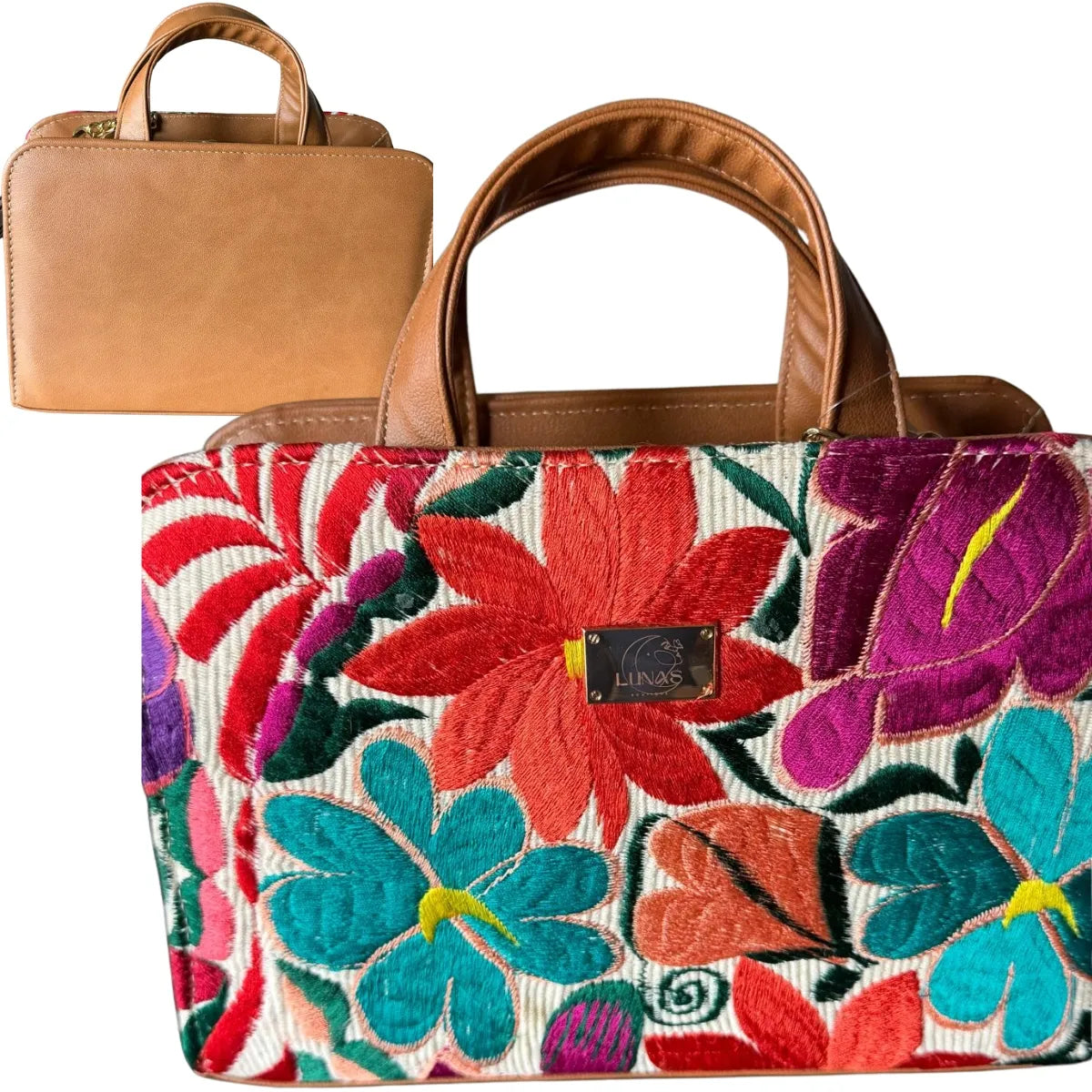 Rectangular Vegetable-Tanned Leather Bag with Chiapas Weaving