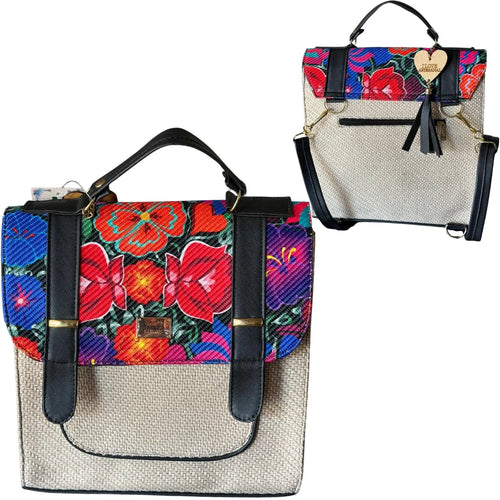 Mochila "Yute" de Piel con Panel Textil Artesanal