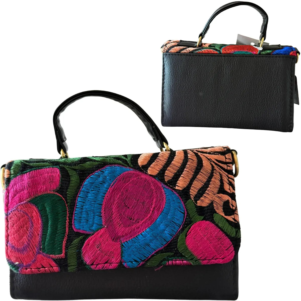 "Cross Two" Crossbody Bag - Leather and Chiapas Weave