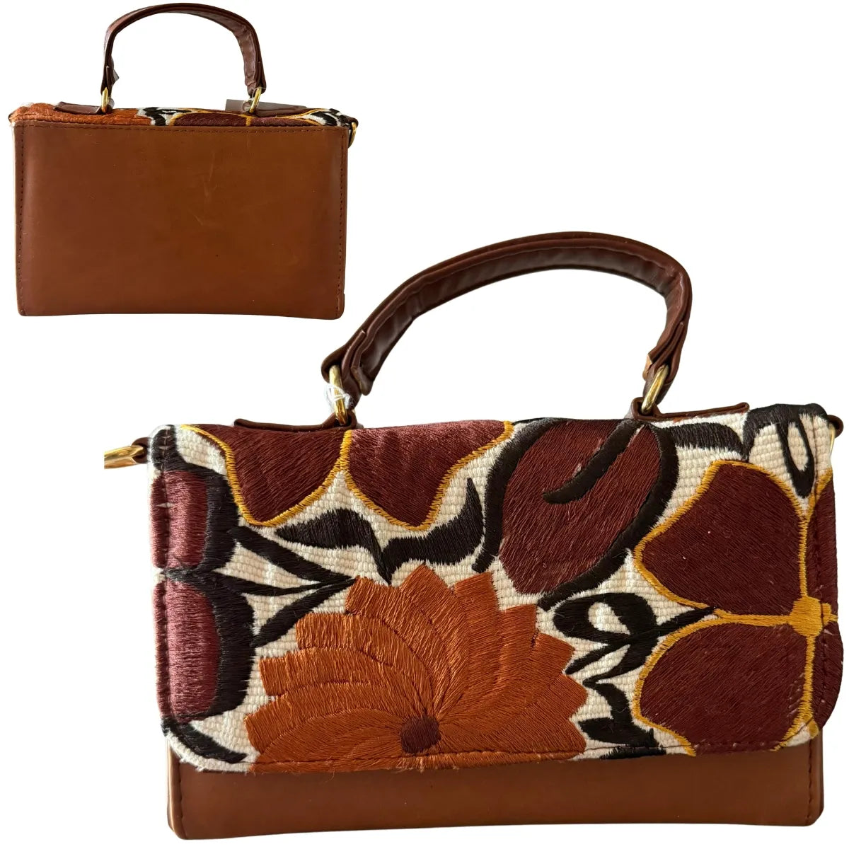 "Cross Two" Crossbody Bag - Leather and Chiapas Weave