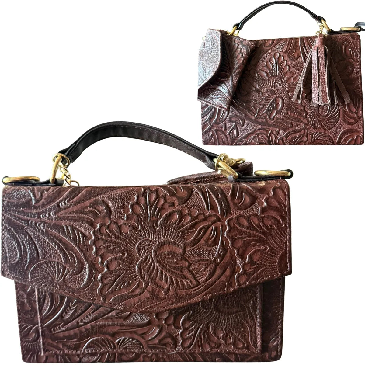 "Pachuca" Crossbody Bag - Embossed Leather with Two Compartments