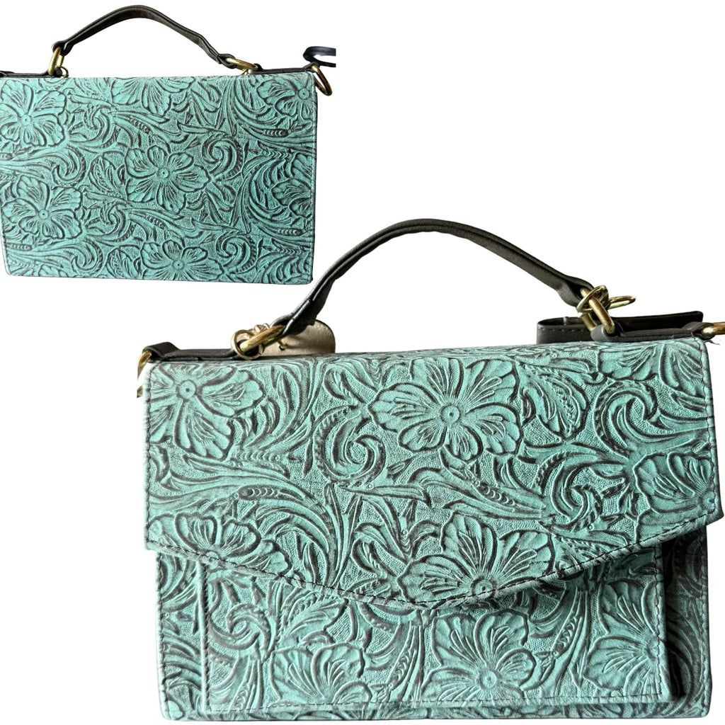 "Pachuca" Crossbody Bag - Embossed Leather with Two Compartments