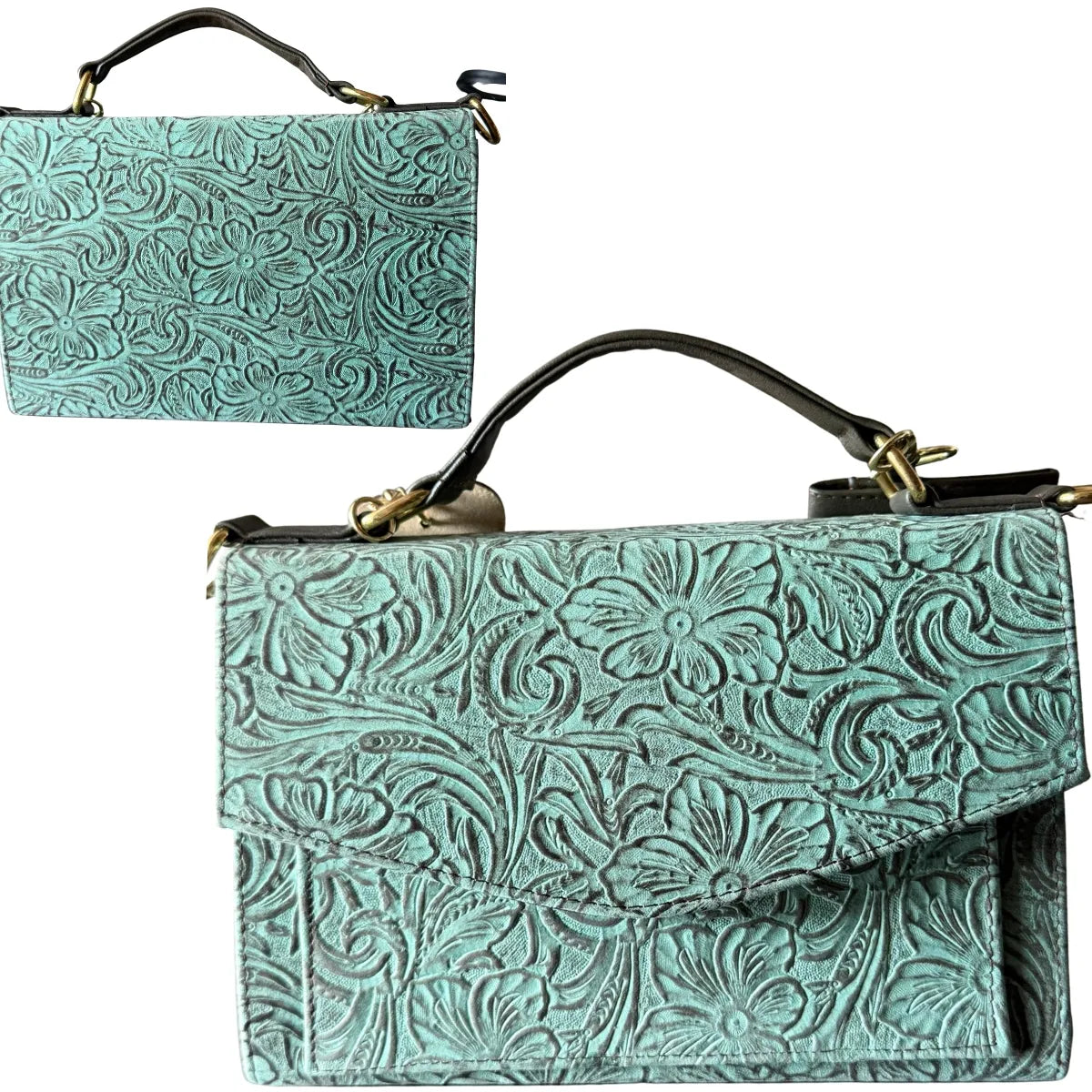 "Pachuca" Crossbody Bag - Embossed Leather with Two Compartments
