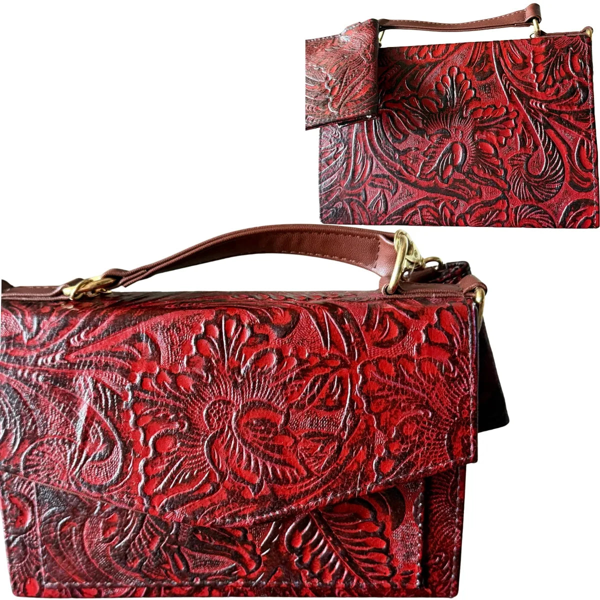 "Pachuca" Crossbody Bag - Embossed Leather with Two Compartments