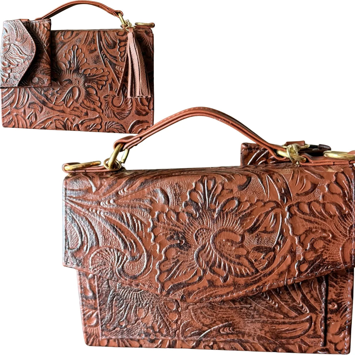 "Pachuca" Crossbody Bag - Embossed Leather with Two Compartments