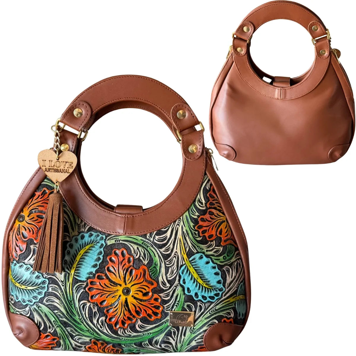 Vegan Leather Hobo Bag with Floral Design and Double Side Closure
