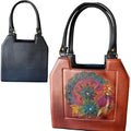 Hand-Brushed Vegan Leather Bag - Floral Design and Three Compartments