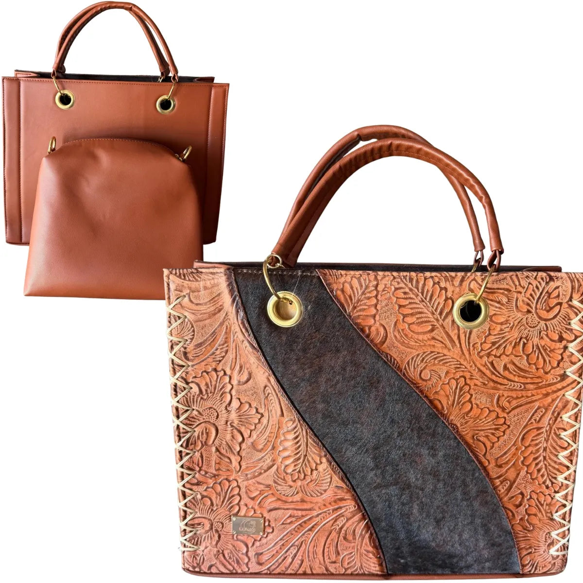 "Mixta" Bag - Vegan Leather and Genuine Leather Tote with Extra Pouch