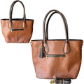 Leather Bag with Two Compartments and Floral Embroidery