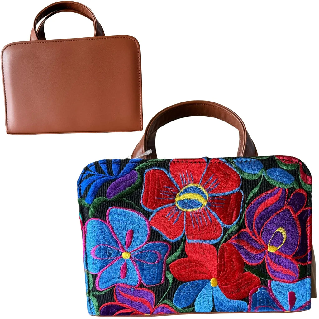 "Chiapas" Bag - Genuine Leather and Handwoven Fabric