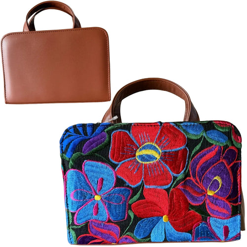 "Chiapas" Bag - Genuine Leather and Handwoven Fabric