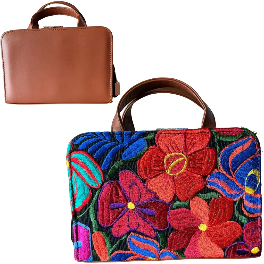 "Chiapas" Bag - Genuine Leather and Handwoven Fabric