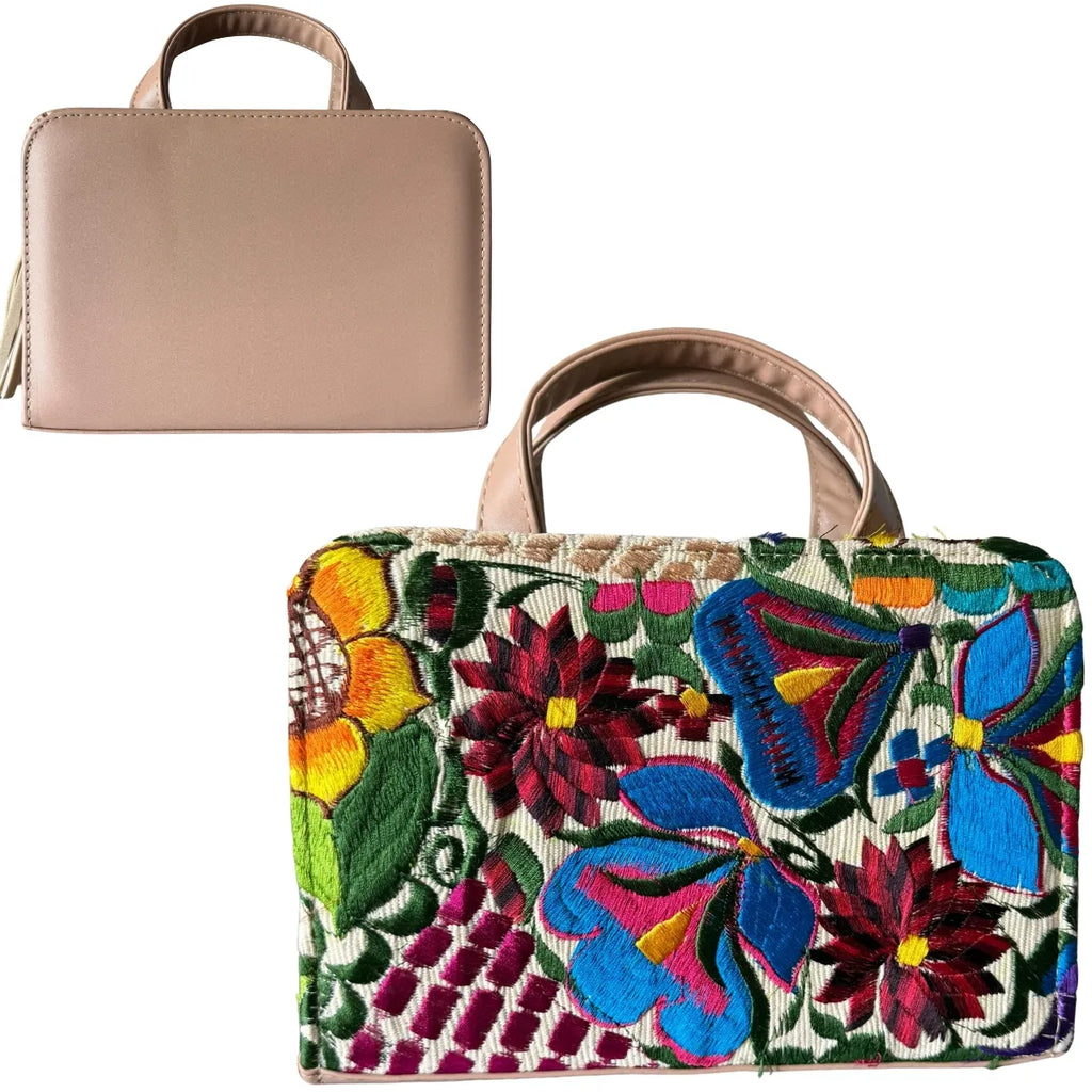 "Chiapas" Bag - Genuine Leather and Handwoven Fabric