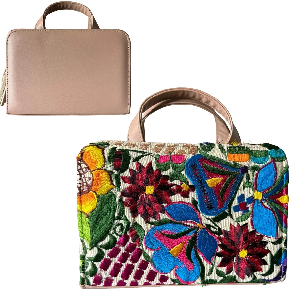 "Chiapas" Bag - Genuine Leather and Handwoven Fabric