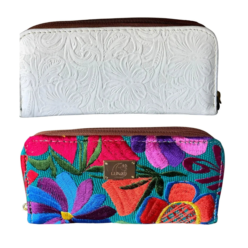 Double Shoulder Bag: Leather and Woven Fabric
