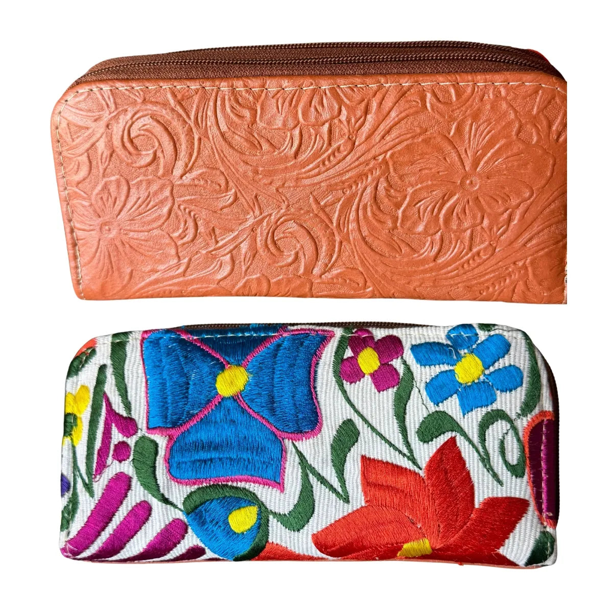 Double Shoulder Bag: Leather and Woven Fabric