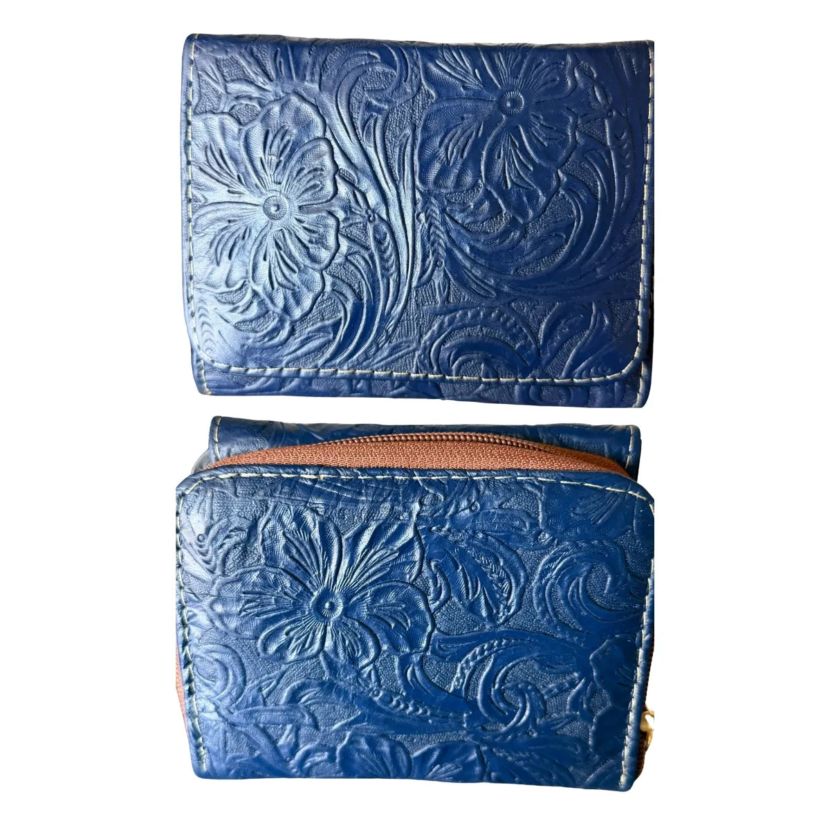 Hand-chiselled leather wallet – "Guanajuato Floral" model, black