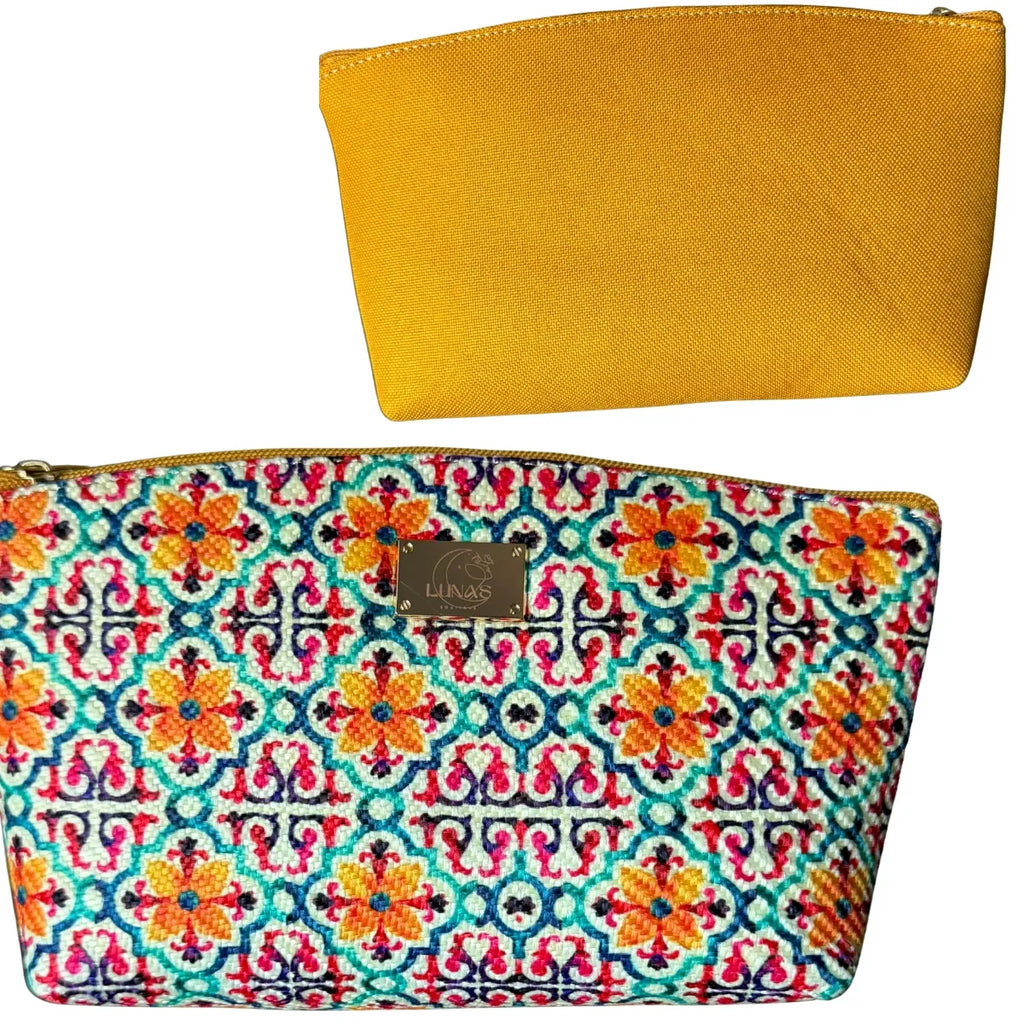 "Double View" Jute Cosmetic Bag - Handcrafted Floral Design