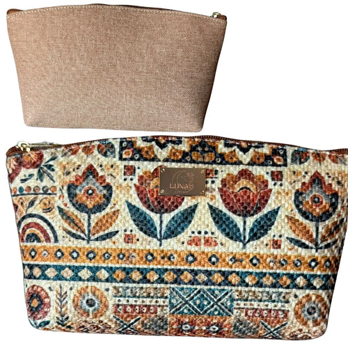 "Double View" Jute Cosmetic Bag - Handcrafted Floral Design