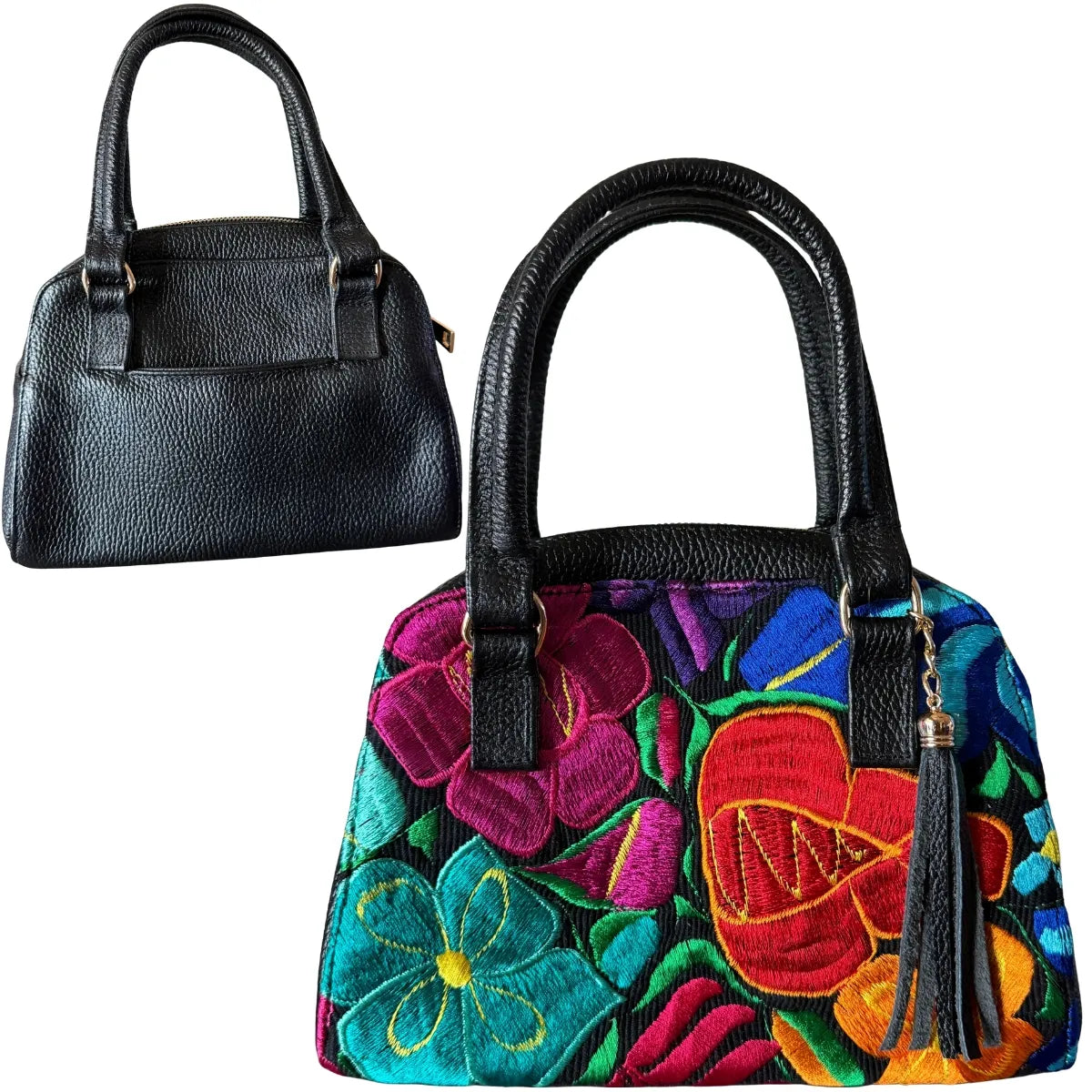 Leather Bag with Chiapas Weave - Trapezoidal Design with Back Pocket