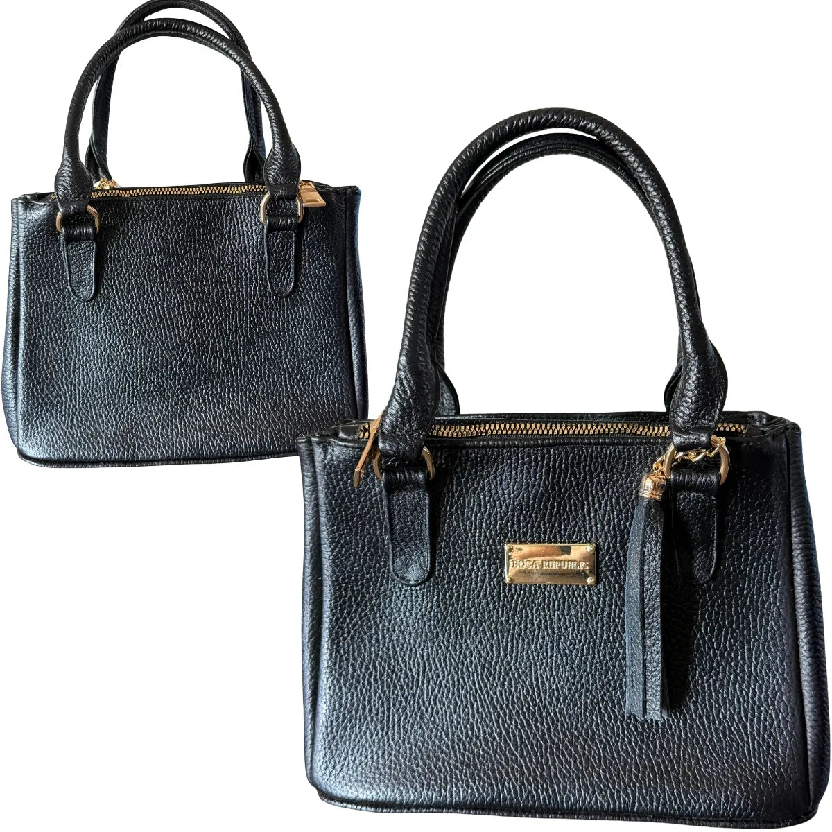 Leather Bag with Double Closure and Side Adjustment