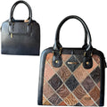 Black Embossed Leather Bag with Three Compartments