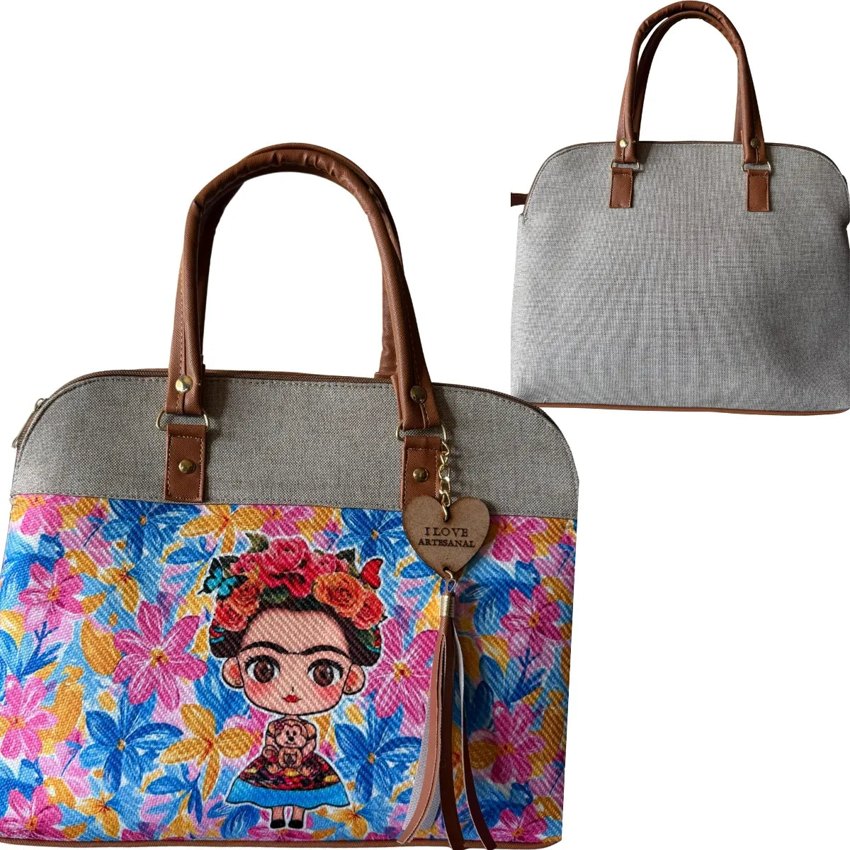 Jute Bag with Floral Design and Safety Clasp
