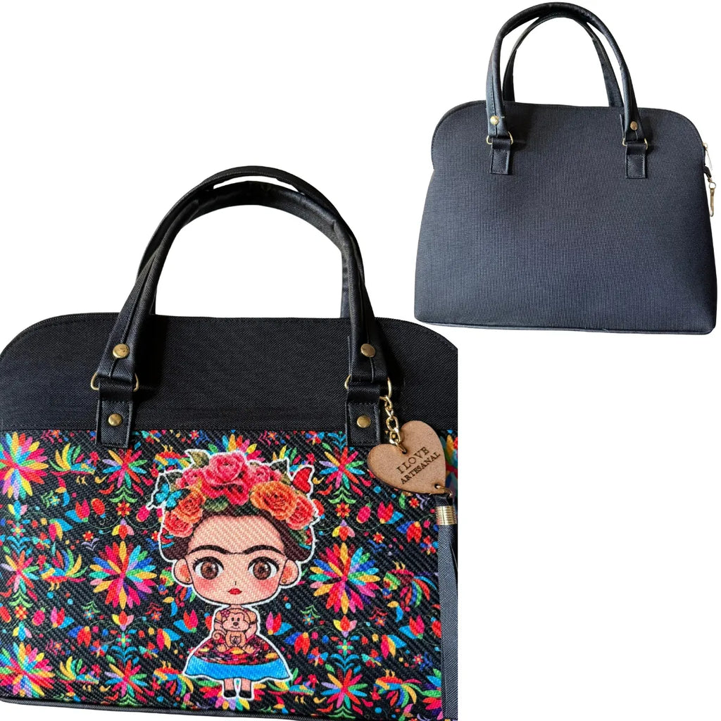 Jute Bag with Floral Design and Safety Clasp