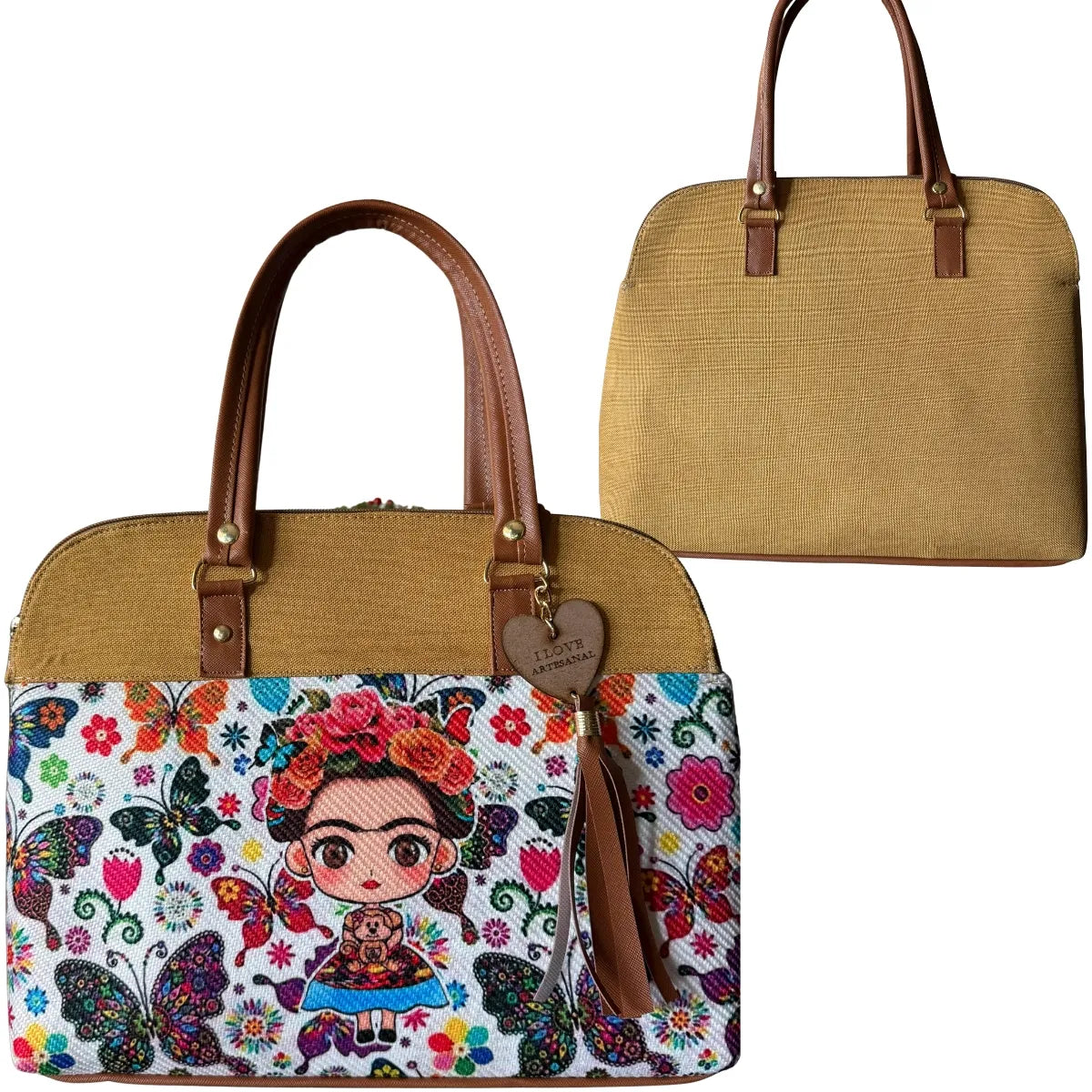Jute Bag with Floral Design and Safety Clasp
