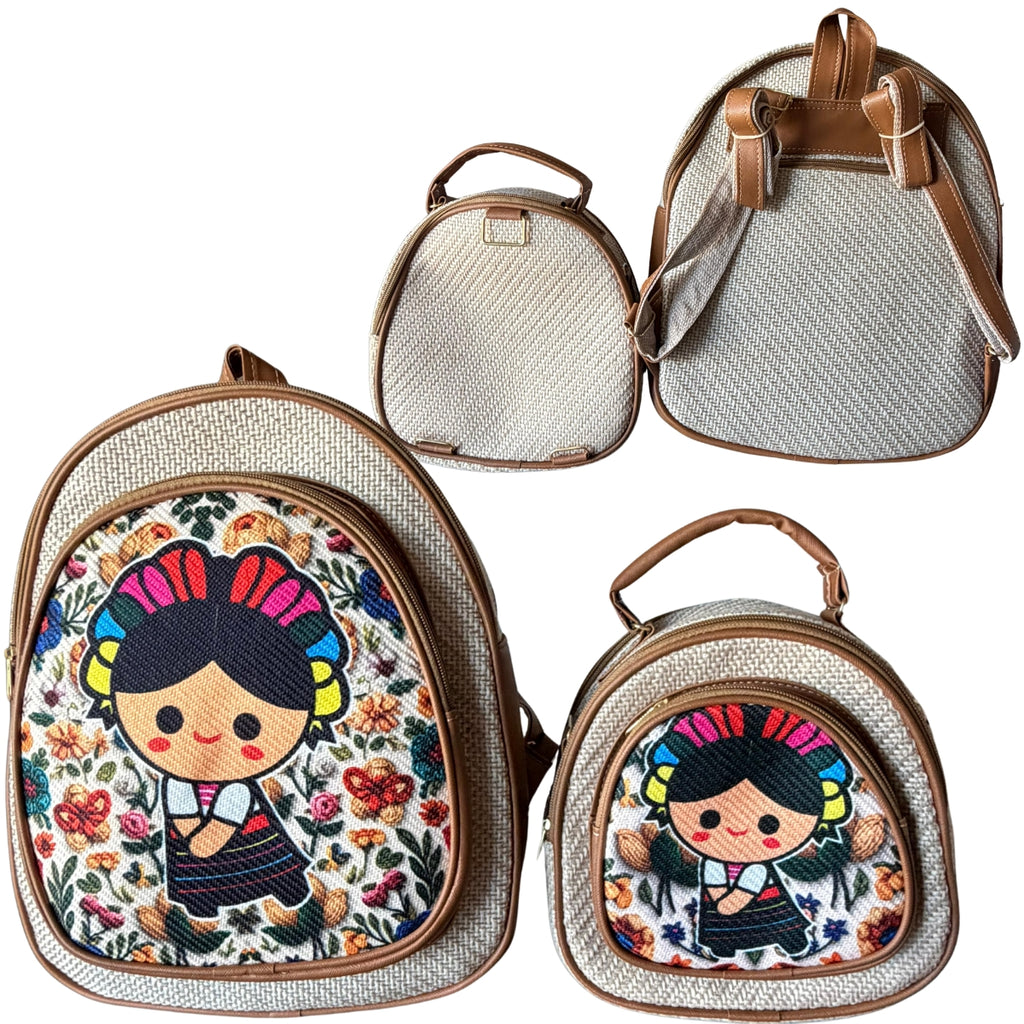 "Mommy & Me" Combo - Lele Doll Jute Backpack Set